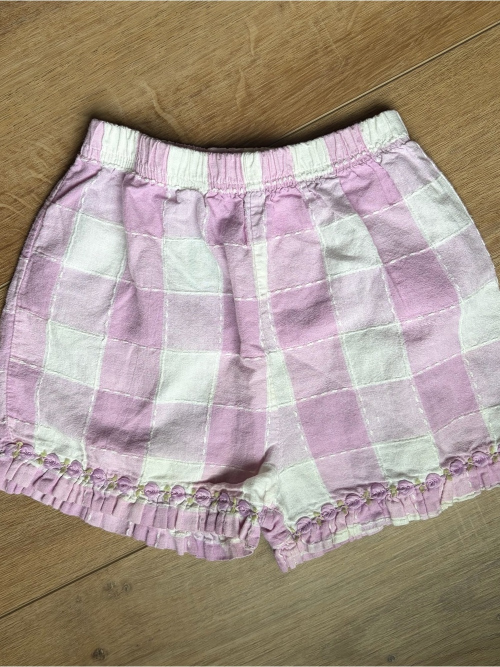 4T Purple Gingham Shorts with Floral Details / Lavender Vintage Inspired